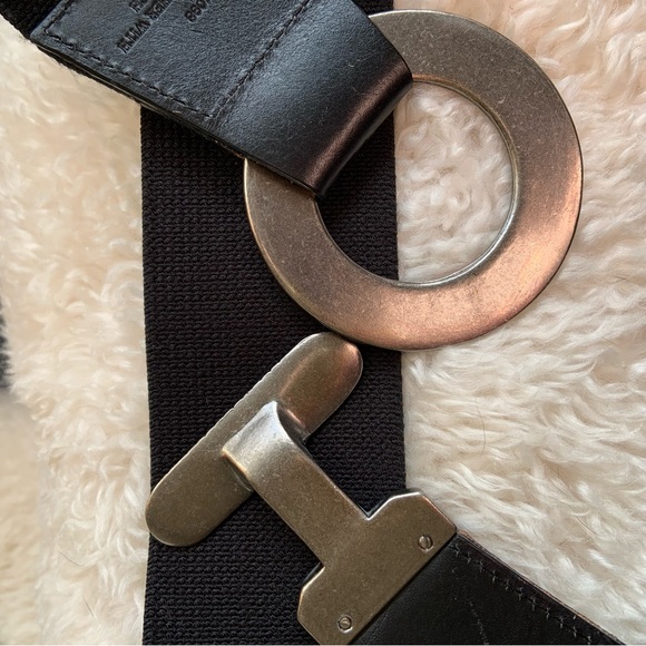 Black Belt Genuine Leather And Linen Stretch Silver Accents Women’s Size M/L - Picture 6 of 15